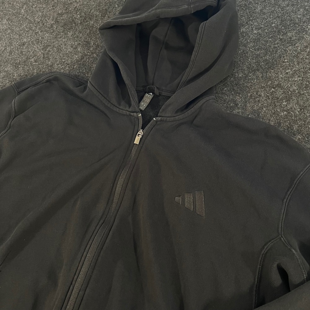 Adidas Full Zip Hoodie Mens Large Black Embroidered Logo Fleece Streetwear Gym